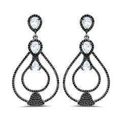 8.81 Carat Genuine Blue Topaz and Black Spinel .925 Sterling Silver Earrings