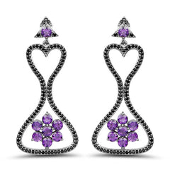 6.31 Carat Genuine Amethyst & Black Spinel .925 Sterling Silver Earrings