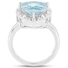 5.05 Carat Genuine Blue Topaz and White Topaz .925 Sterling Silver Ring