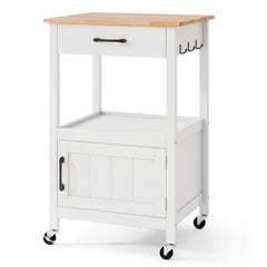 Rolling Kitchen Island Cart with Drawer and Side Hooks