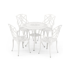Set of 4 Cast Aluminum Patio Dining Chairs with Armrests and Decorative Patterns