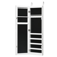 Wall And Door Mirrored Jewelry Cabinet With LED Light