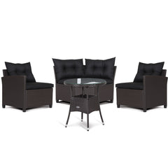 4 Pieces Patio Rattan Furniture Set Cushioned Sofa Glass Table