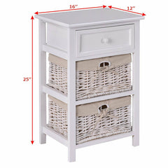 3 Tier Set of 2 Wood Nightstand with 1 and 2 Drawer