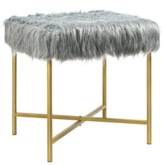 Faux Fur Ottoman Decorative Stool with Metal Legs