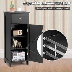 Wooden Bathroom Floor Storage Cabinet with Drawer and Shelf