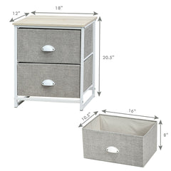 Metal Frame Nightstand Side Table Storage with 2 Drawers-Gray