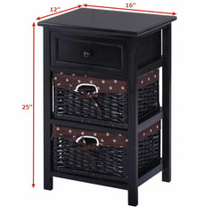 3 Tier Set of 2 Wood Nightstand with 1 and 2 Drawer