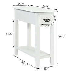 2 Pieces 2 Tier Sofa Side End Table with Drawer and Open Shelf-White