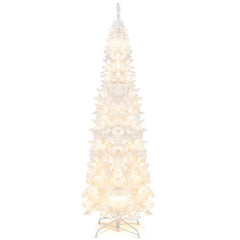 7 Feet Pre-Lit Hinged Pencil Christmas Tree White with 300 LED Lights and 8 Flash Modes