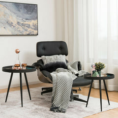 Set of 2 Stylish Nesting End Tables with Wooden Tray Top and Steel Legs-Black
