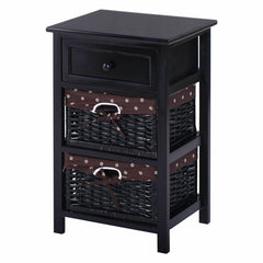 3 Tier Set of 2 Wood Nightstand with 1 and 2 Drawer