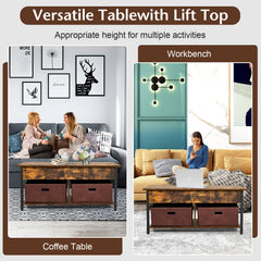 Lift Top Coffee Table Central Table with Drawers and Hidden Compartment for Living Room