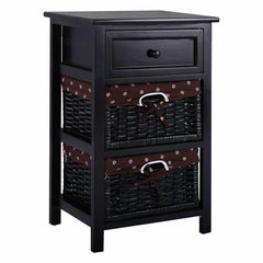 3 Tier Set of 2 Wood Nightstand with 1 and 2 Drawer