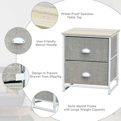 Metal Frame Nightstand Side Table Storage with 2 Drawers-Gray
