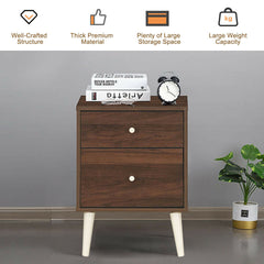 2-Drawer Nightstand Beside End Side Table with Rubber Legs
