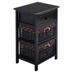 3 Tier Set of 2 Wood Nightstand with 1 and 2 Drawer