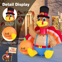 6 Feet Thanksgiving Inflatable Turkey with Pumpkin Fall Harvest Decor with Lights