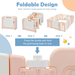 16 Panels Baby Safety Playpen with Drawing Board-Pink