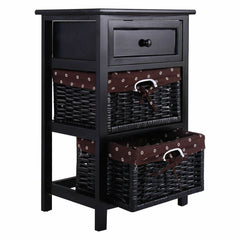 3 Tier Set of 2 Wood Nightstand with 1 and 2 Drawer