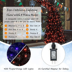 7 Feet Pre-Lit Black Halloween Tree with 8 Flash Modes and 400 Lights