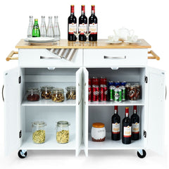 Wood Top Rolling Kitchen Trolley Island Cart Storage Cabinet