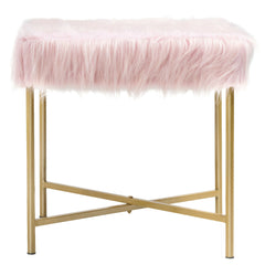 Faux Fur Ottoman Decorative Stool with Metal Legs