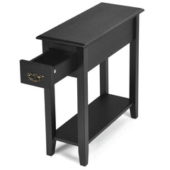 2 Pieces 2 Tier Sofa Side End Table with Drawer and Open Shelf-Black
