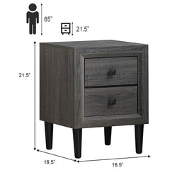 Multipurpose Retro Bedside Nightstand with 2 Drawers-Gray