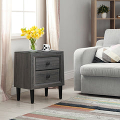 Multipurpose Retro Bedside Nightstand with 2 Drawers-Gray