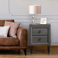 Multipurpose Retro Bedside Nightstand with 2 Drawers-Gray