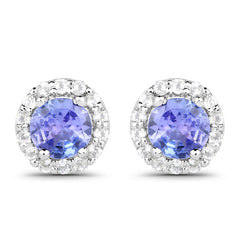 3.77 Carat Genuine Tanzanite and White Topaz .925 Sterling Silver 3 Piece Jewelry Set (Ring, Earrings, and Pendant w/ Chain)