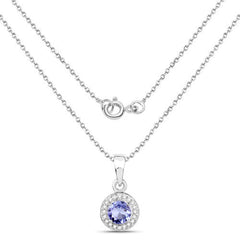 1.05 Carat Genuine Tanzanite and White Topaz .925 Sterling Silver Pendant