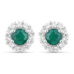 1.81 Carat Dyed Emerald and White Topaz .925 Sterling Silver Jewelry Set