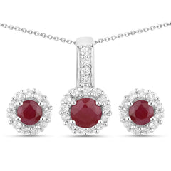 2.17 Carat Genuine Ruby and White Topaz .925 Sterling Silver Jewelry Set