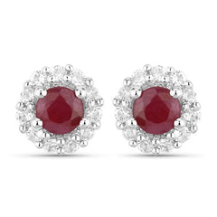 2.17 Carat Genuine Ruby and White Topaz .925 Sterling Silver Jewelry Set