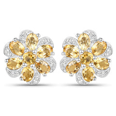 7.92 Carat Genuine Citrine and White Topaz .925 Sterling Silver 3 Piece Jewelry Set (Ring, Earrings, and Pendant w/ Chain)