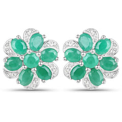 7.84 Carat Genuine Emerald and White Topaz .925 Sterling Silver 3 Piece Jewelry Set (Ring, Earrings, and Pendant w/ Chain)