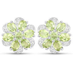 8.04 Carat Genuine Peridot and White Topaz .925 Sterling Silver 3 Piece Jewelry Set (Ring, Earrings, and Pendant w/ Chain)