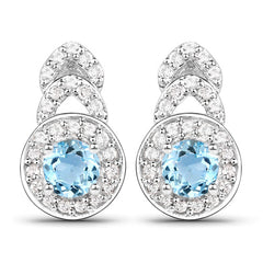 3.24 Carat Genuine Blue Topaz and White Topaz .925 Sterling Silver Jewelry Set