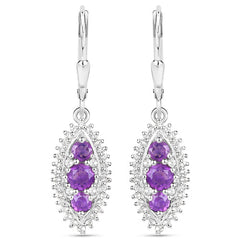 3.60 Carat Genuine Amethyst and White Topaz .925 Sterling Silver 3 Piece Jewelry Set (Ring, Earrings, and Pendant w/ Chain)