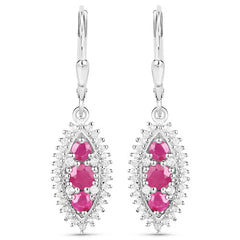 4.32 Carat Genuine Ruby and White Topaz .925 Sterling Silver 3 Piece Jewelry Set (Ring, Earrings, and Pendant w/ Chain)