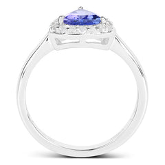 1.02 Carat Genuine Tanzanite and White Topaz .925 Sterling Silver Ring