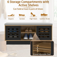 Shoe Bench with 6 Storage Compartments and 3 Adjustable Shelves