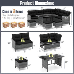 7 Pieces Patio Dining Furniture Set with Soft Cushions and Ottomans