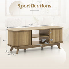 TV Stand for 55-Inch TV Media Console Table with Dual Sliding Doors-Oak
