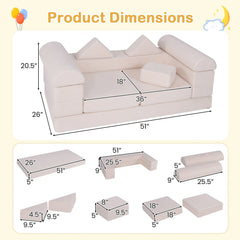 9-Piece Climb and Crawl Foam and Floor Playset with Breathable Suede Fabric-Beige