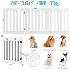 24 Inch Folding Wooden Freestanding Dog Gate with 360° Flexible Hinge for Pet