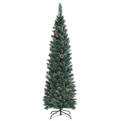 Snowy Artificial Pencil Christmas Tree with Pine Cones