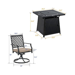 Sophia & William Outdoor Gas Fire Pit Table Set W/ Cushioned Swivel Dining Chairs, 5PCS (SAK63872)